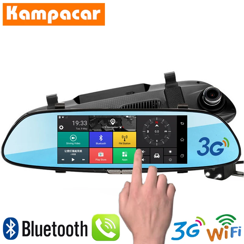 Kampacar HD Автомобильный видеорегистратор заднего вида gps 3g навигация трекер " зеркало навигатора камера Wifi видео рекордер для автомобиля Android навигация