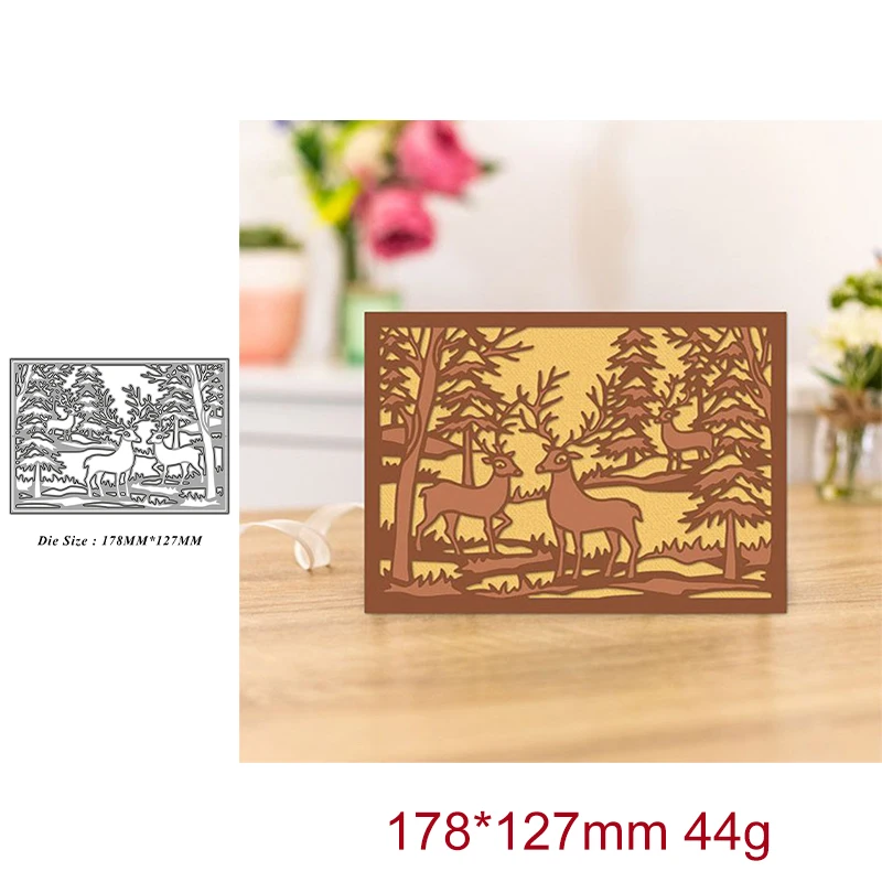 

2021 Christmas Cut Die Christmas Forest Elk Frame Metal Cutting Dies Diy Molds Scrapbooking Paper Making Die Cuts Crafts