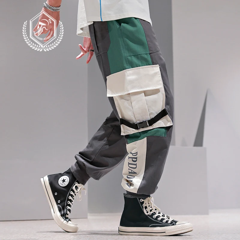 Мужские свободные штаны-шаровары для бега в стиле сафари лоскутные штаны с