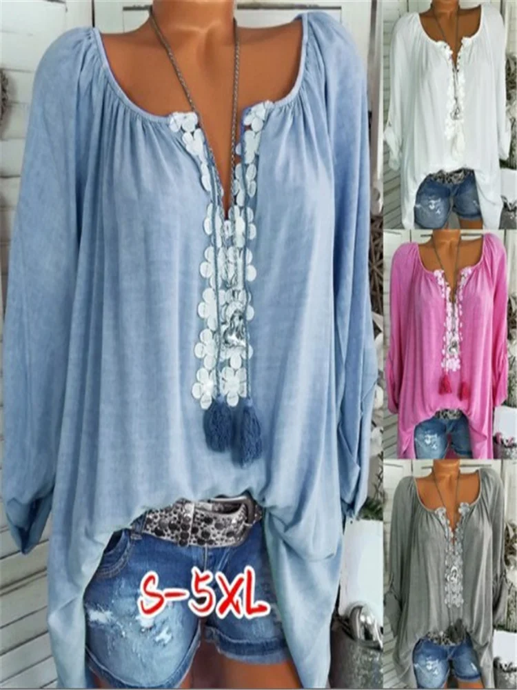 

Новинка 2021, кружевная блузка с длинными рукавами и круглым вырезом