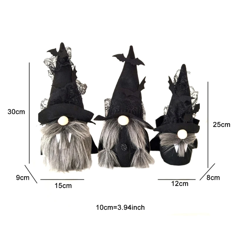 

T8NA Halloween Plush Gnomes Black Cloak Hat Doll Toys Decoration Gifts for Kids