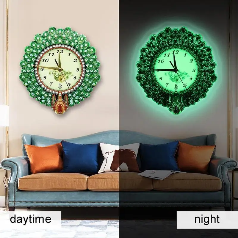 27*25 см 225 г DIY ПВХ полная дрель специальная форма алмазная живопись Datura AA батареи часы с павлином кулон подарок декор дома