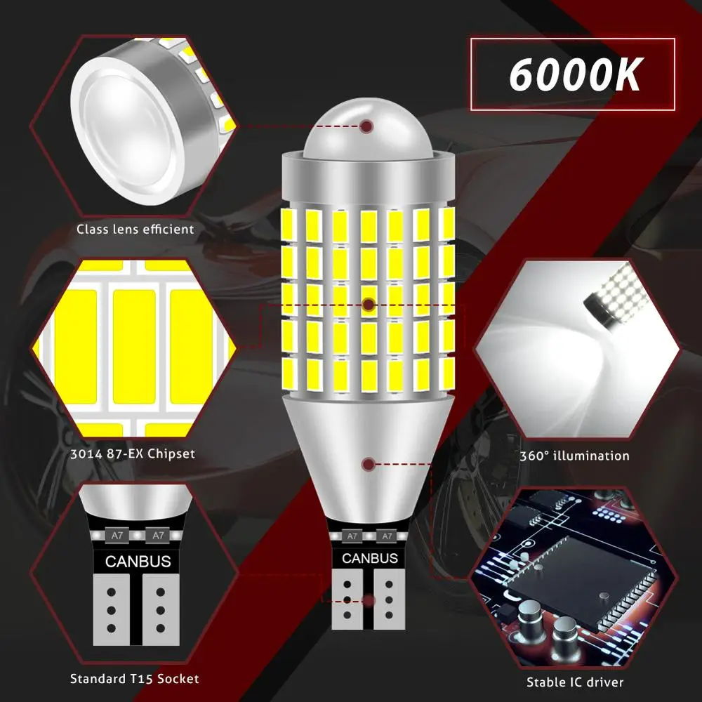 2 шт. T15 W16W Led 3014 87SMD CANBUS без ошибок для ширины боковых габаритных огней лампа