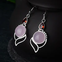 black angel 100 real silver 925 round rose quartz gemstone drop earrings ruby ethnic jewelry women party gift dropshipping