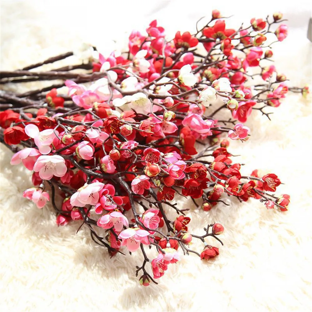 

60cm Artificial Silk Flowers Plum Cherry Blossoms Simulation Sakura Tree Branches Wedding Party Household Decoration Fake Flower