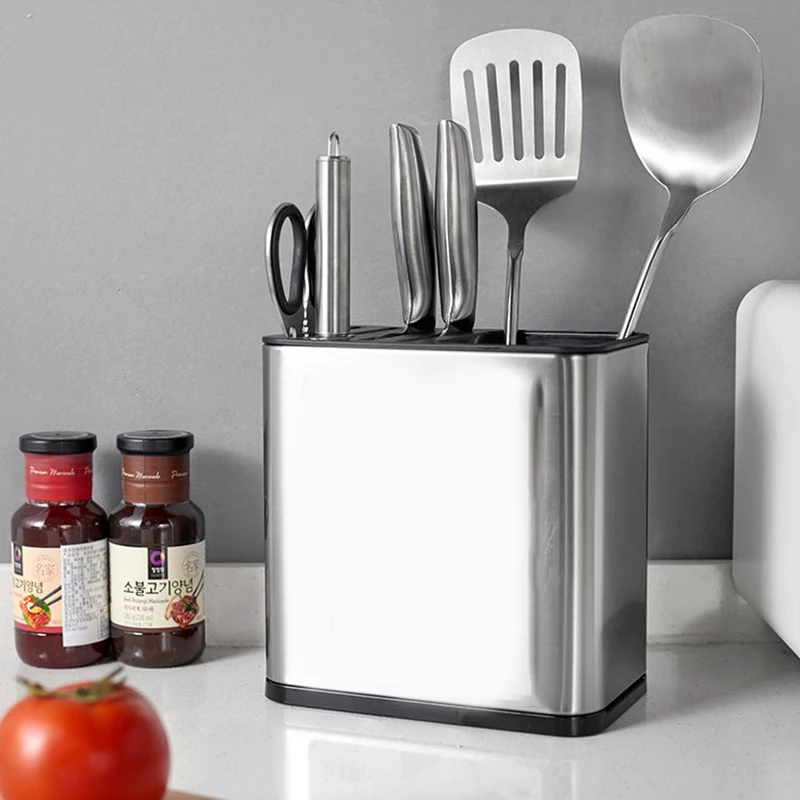 

New Utensil Holder Stainless Steel Utensil Holder Knife Block, Large Capacity Organizer Caddy for Spoons, Knives, Forks