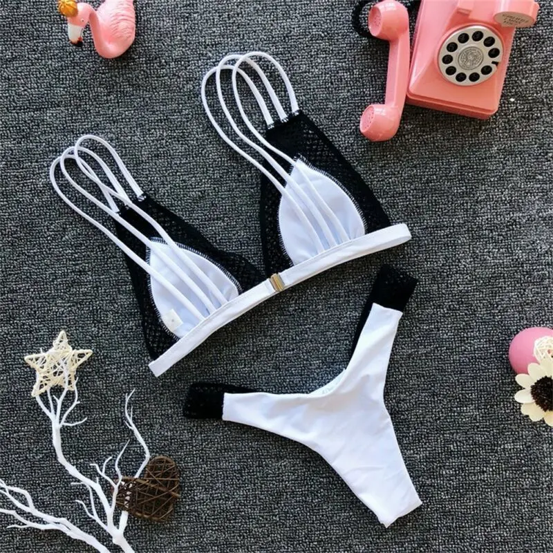 2019 летние сексуальные женские сетчатые Лоскутные бикини наборы пуш-ап Мягкий