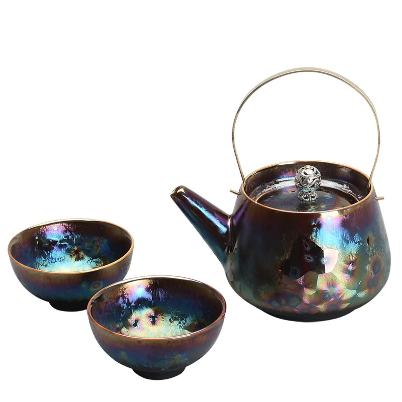 

High-quality and high-tech three-piece set, a pot of two cups, tea cups and ceramic wine tea set glass english tea set