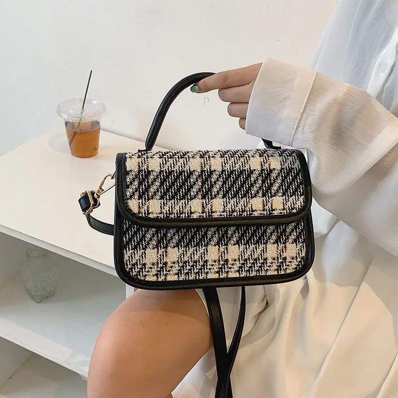 

Vintage Leather Lady Handbags Trend Square Baguette Bag Printing Shoulder Bags for Women Canvas Single Crossbody Top Handle Pack