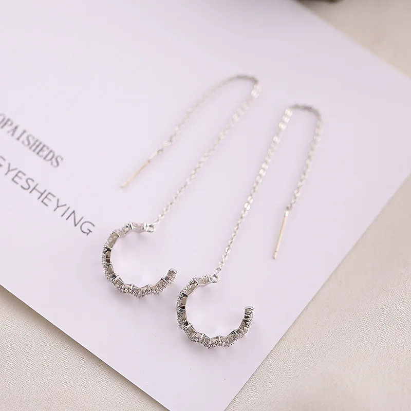 Серьги-каффы женские в виде зигзага с длинными цепочками