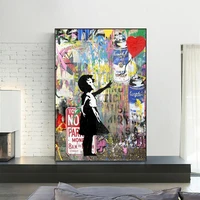 girl holding a balloon canvas paintings modern street art wall graffiti art prints on the wall pictures kids room decoration