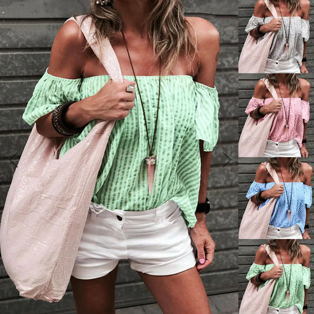 Hirigin летние повседневные женские топы с открытыми плечами коротким рукавом