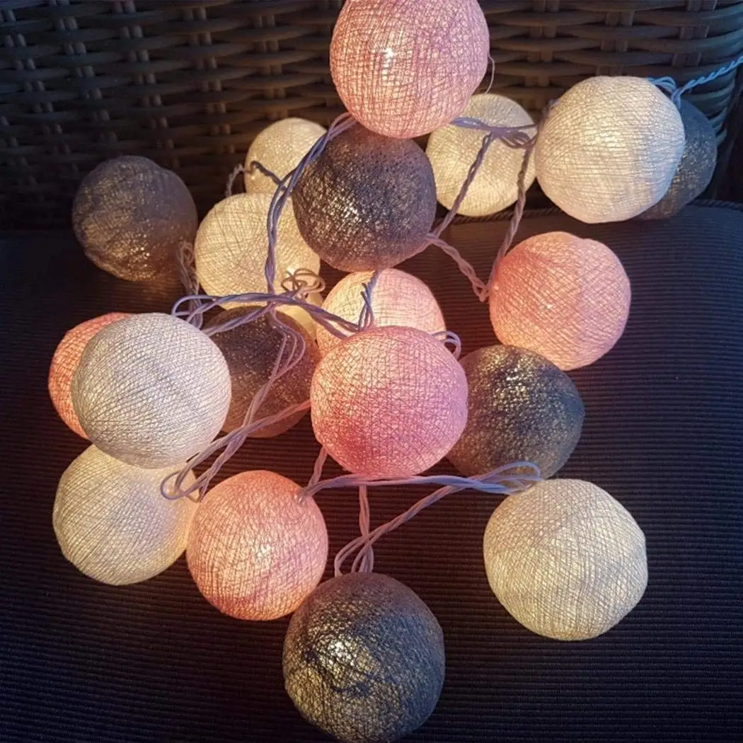 Grey Pink Рождественские украшения для дома, гирлянда, светодиодный гирлянда с хлопковыми шариками, наружная лампа, ночник Diwali Hanukkah, для салона, свадьбы - Испускаемый цвет: Grey Pink