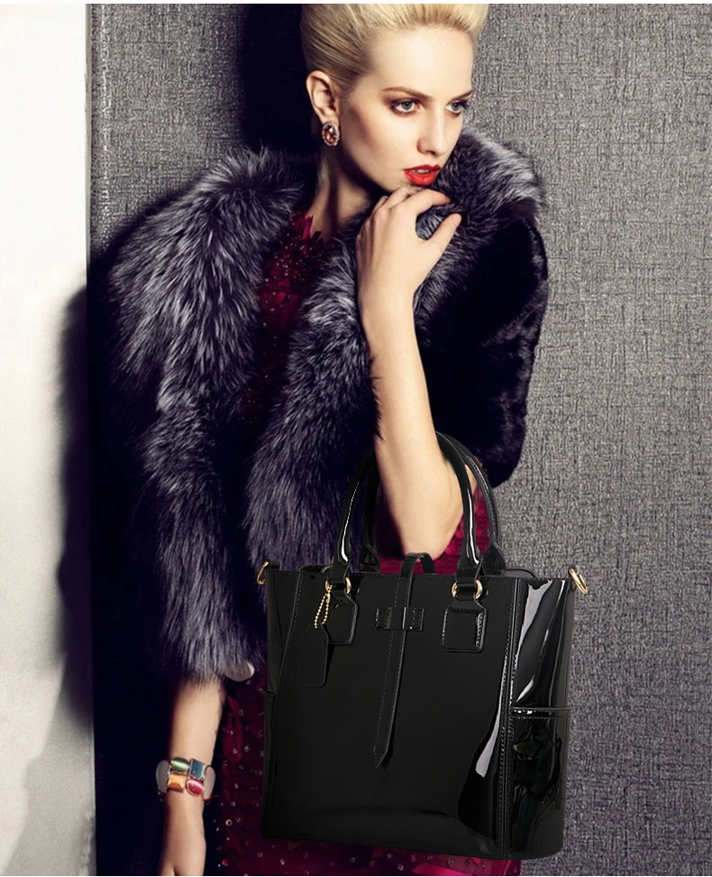 

Brand 3 Sets Women Handbags High Quality Patent Leather Female Messenger Bag Luxury Tote+Ladies Shoulder Crossbody Bag+Clutch