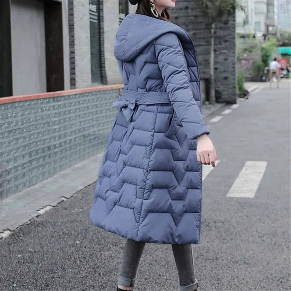 Зимняя женская куртка 2020 длинное пальто с капюшоном и хлопковой подкладкой