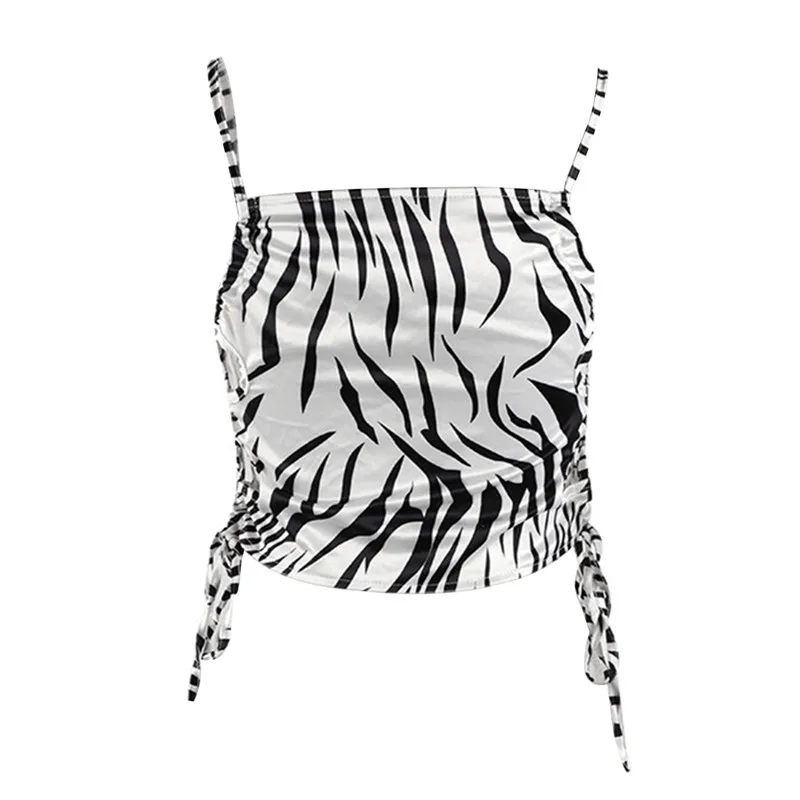 

Summer Women's Backless Zebra-stripe Vest Sexy Slim Sleeveless Crop Tops Casual Party Exposed Navel Sports Tank Tops Sling Vest