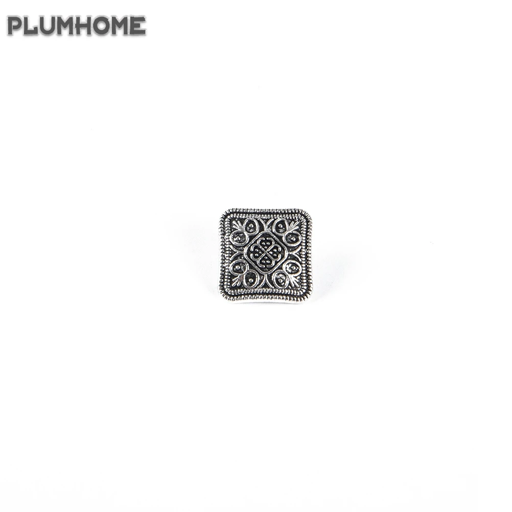 

10pcs Hot Sale Square Silver Flower Metal Shank Button Carved Jeans Button Home DIY Handmand Sewing Craft 13x13mm