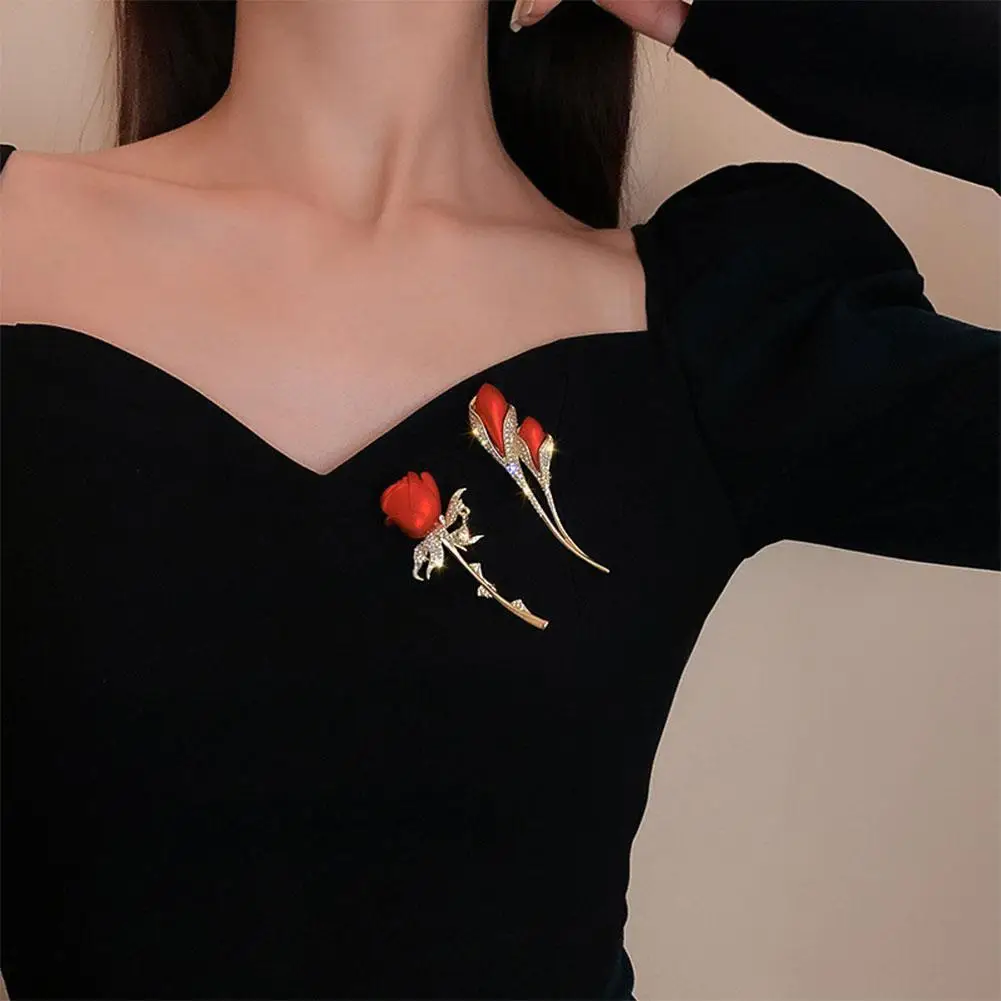 

Rose Flower Rhinestone Brooch Pin For Women Fashion Wedding Christmas Party Coat Dress Suit Jewelry Valentine's Day Gift