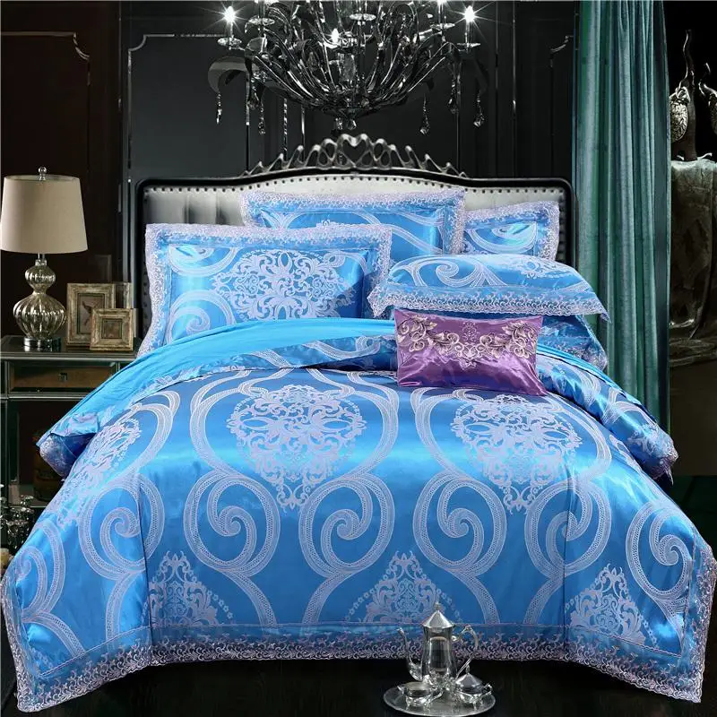 

48 Embroidery King Queen size White Red Bedding Set Luxury Wedding Bed set Jacquard Cotton Duvet Cover flat Bedlinen modal lace