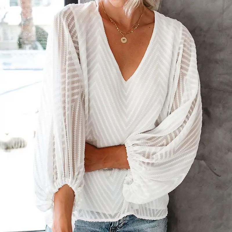 Повседневная сексуальная шифоновая блузка женская белая рубашка осень 2019 Boho