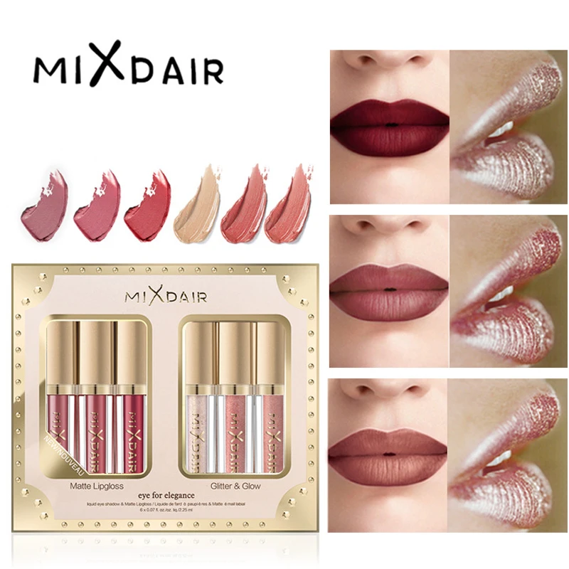 Women's Fashion 6pcs/set Matte Lipgloss Glittle Metallic Liquid Lipstick Velvet Long Lasting Lip Glosses Moisturizer Makeup | Красота и
