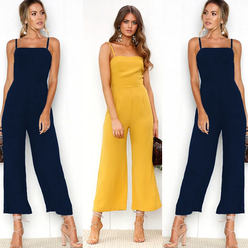Basic Womens Jumpsuit Soild Off Shoulder Backless Nine Points Wide-legged Pants OL Jumpsuit Women Elegance  Overalls  One Piece