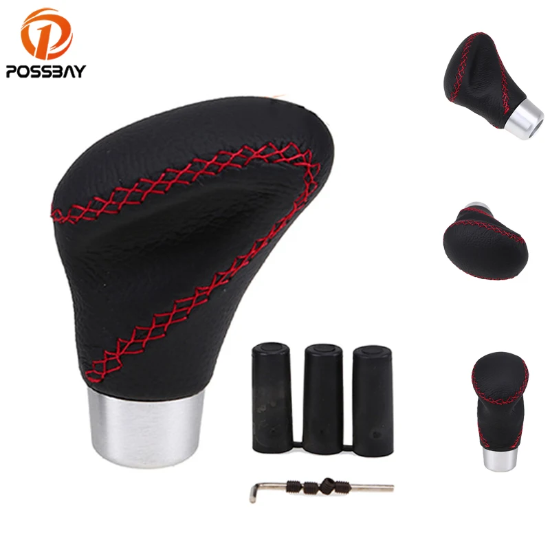 POSSBAY 5 Speed Leather Aluminum Manual Car Gear Shift Knob Shifter Black Automobiles |
