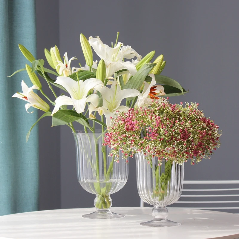 Прозрачная стеклянная ваза Ins креативная в европейском стиле с высокой ножкой