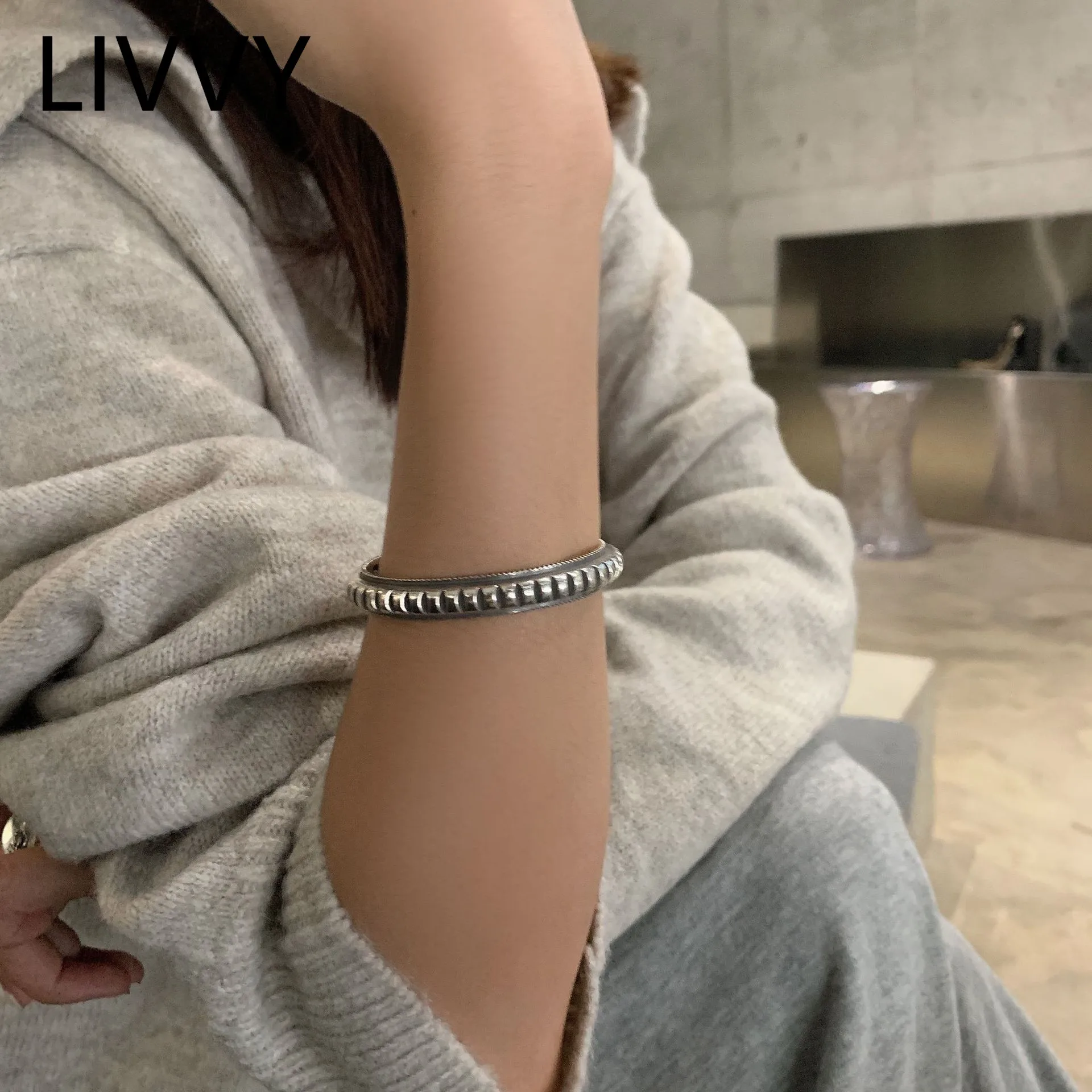 

LIVVY New Simple Silver Color Brcacelet For Women Couples Creative Design Fashion Retro Open Party Jewelry Gifts