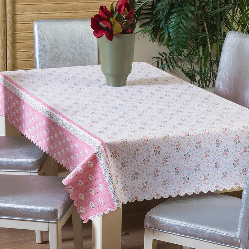 Новая пластиковая скатерть с розовым цветочным принтом водонепроницаемая
