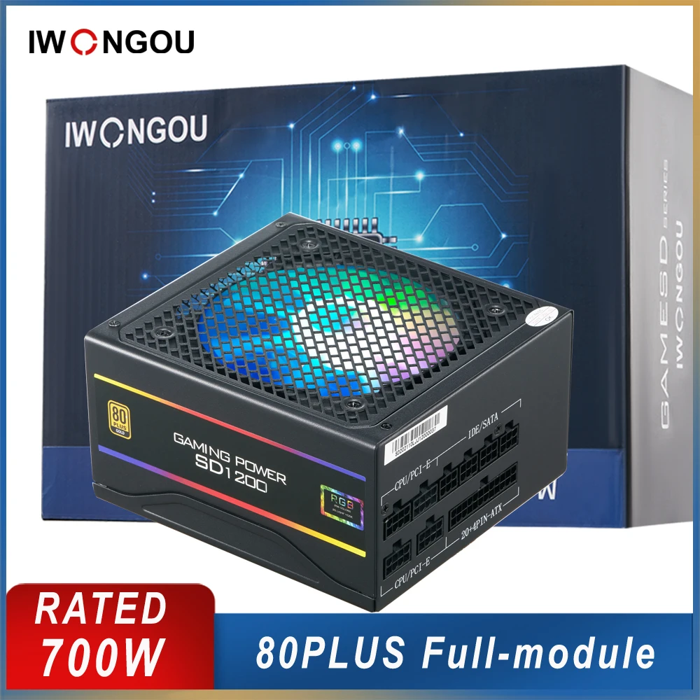 IWONGOU Power Supply For PC 700 Watt Full Module DC-DC Circuit 80plus 600w Power Supply 24pin 12v Atx GAMESD1200 Source