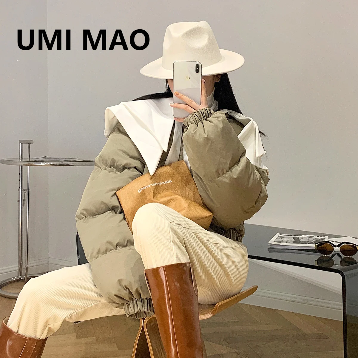 

UMI MAO 90 White Duck Down Women's 2021 Winter New Style Doll Collar Down Cotton Coat Women's Harajuku Black Bread Jacket Y2K
