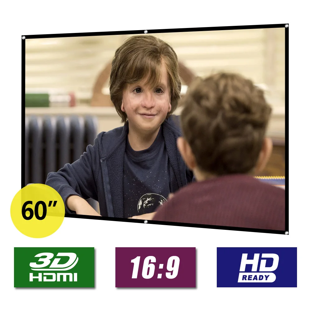 Светоотражающий алюминиевый экран для домашнего кинотеатра настенный HD 60 72 84 100