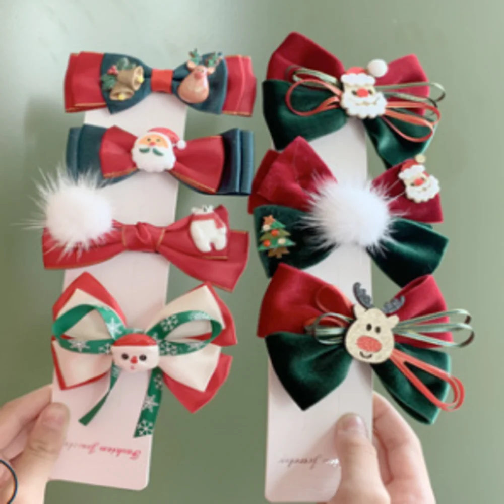 

Christmas Sequins Hair Clips Handmade Christmas Stretchy Ribbon Headband With Bow Hairpins Alligator Bows Pin For Xmas Girls