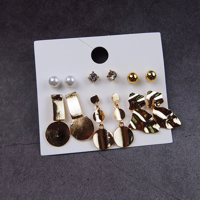 

New Studs Earrings Set Crystal Zircon Pearl Noble Charming Retro Popular Trendy Exaggerated Vogue Gift Show Party Casual 6 Pairs