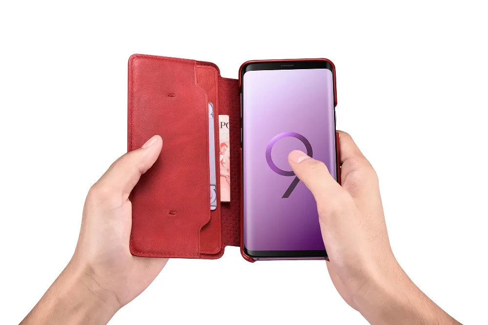 Icarer бренд для samsung S9 plus Чехол Съемный из натуральной кожи Чехлы-бумажники с застежкой, слот для карт, чехол-книжка и подставка