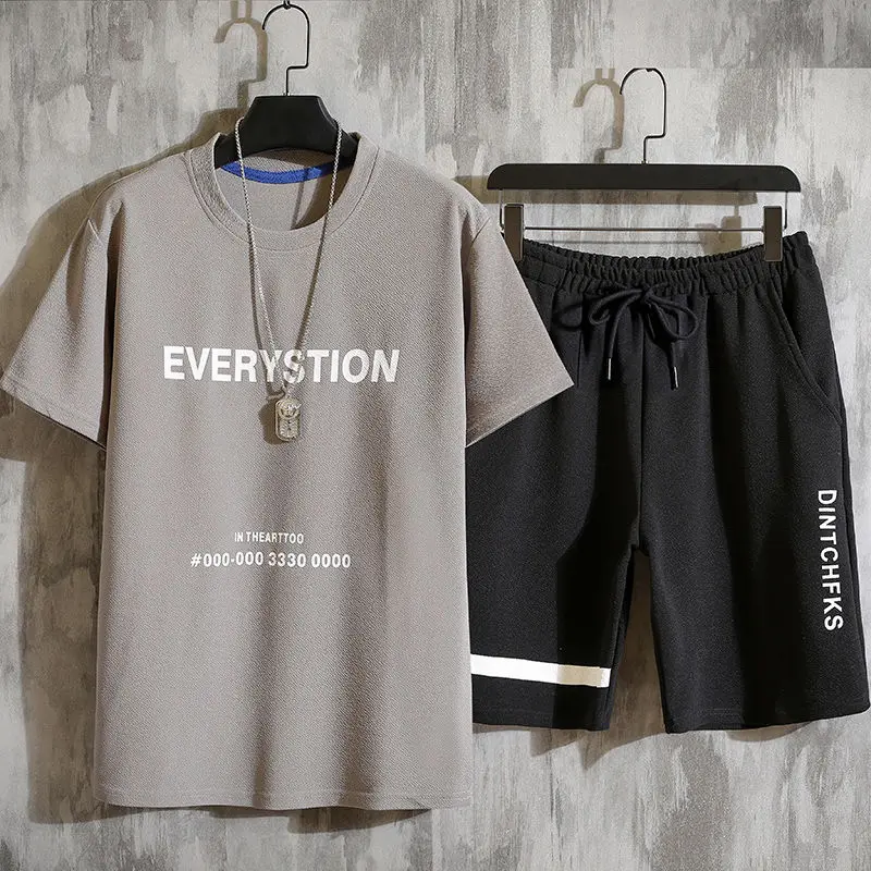 

Plus Size Sports Suit Man Fat Summer Casual Suit Loose Trendy Young Man Short Sleeve Set Shorts and Top