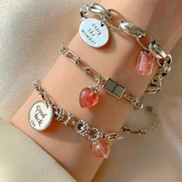 new arrival 30 silver plated trendy natural strawberry quartz cross chains ladies bracelet promotion gifts never fade