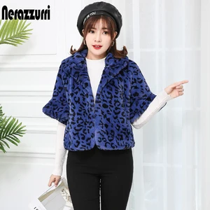 Nerazzurriлеопардовый принт, куртка из искусственного меха для женщин, большие размеры, меховая куртка с рукавом-бабочкой, с коротким рукавом, Осенний дизайнерский короткий укороченный топ шуба искусственная 5xl 6xl