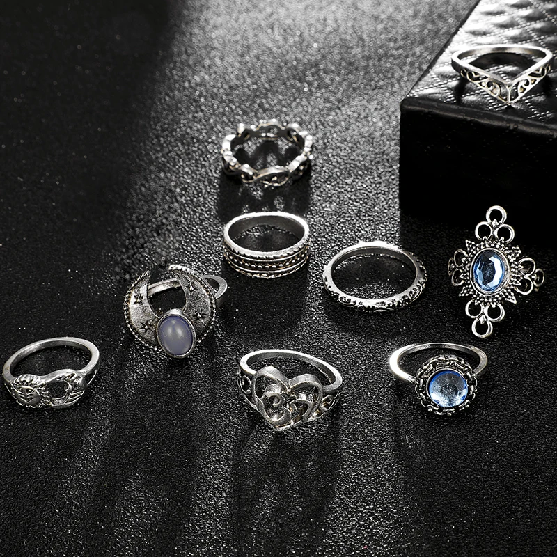 Комплект колец Tocona с Луной и звездами для мужчин женщин винтажный комплект из 10