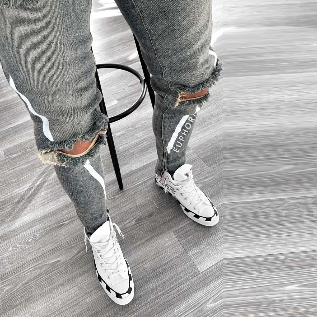 

Ripped Hole Jeans for Men Hip Hop Cargo Pant Distressed Light Blue Denim Jeans Skinny Men Clothing Full Length Autumn Trousers