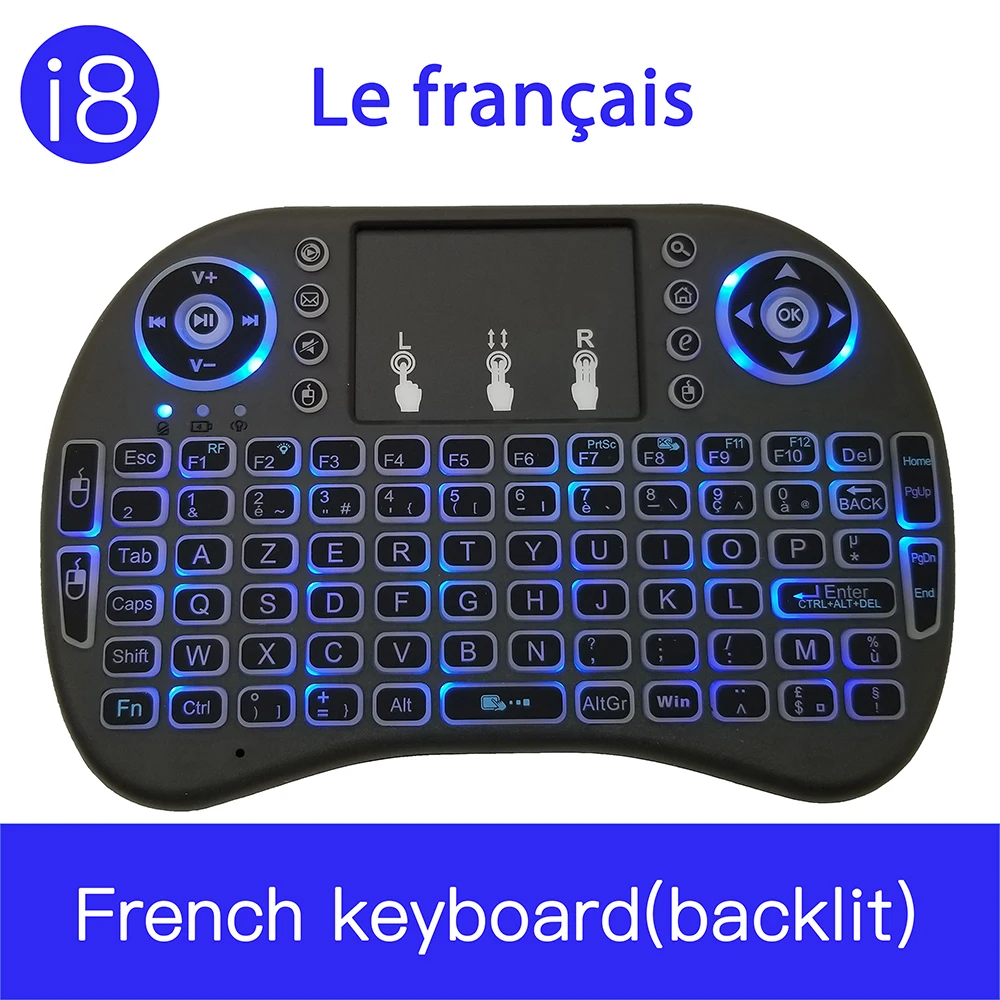 

Original i8 French Version 2.4GHz Clavier français i8 Wireless Keyboard Air Mouse Touchpad Handheld for Android TV BOX Mini PC