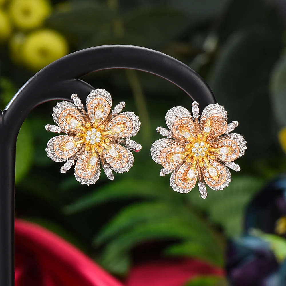 

Роскошные серьги-гвоздики KellyBola с цветочным цирконием, геометрические серьги, модный дизайн для женщин, серьги, ювелирные изделия вечерние ...