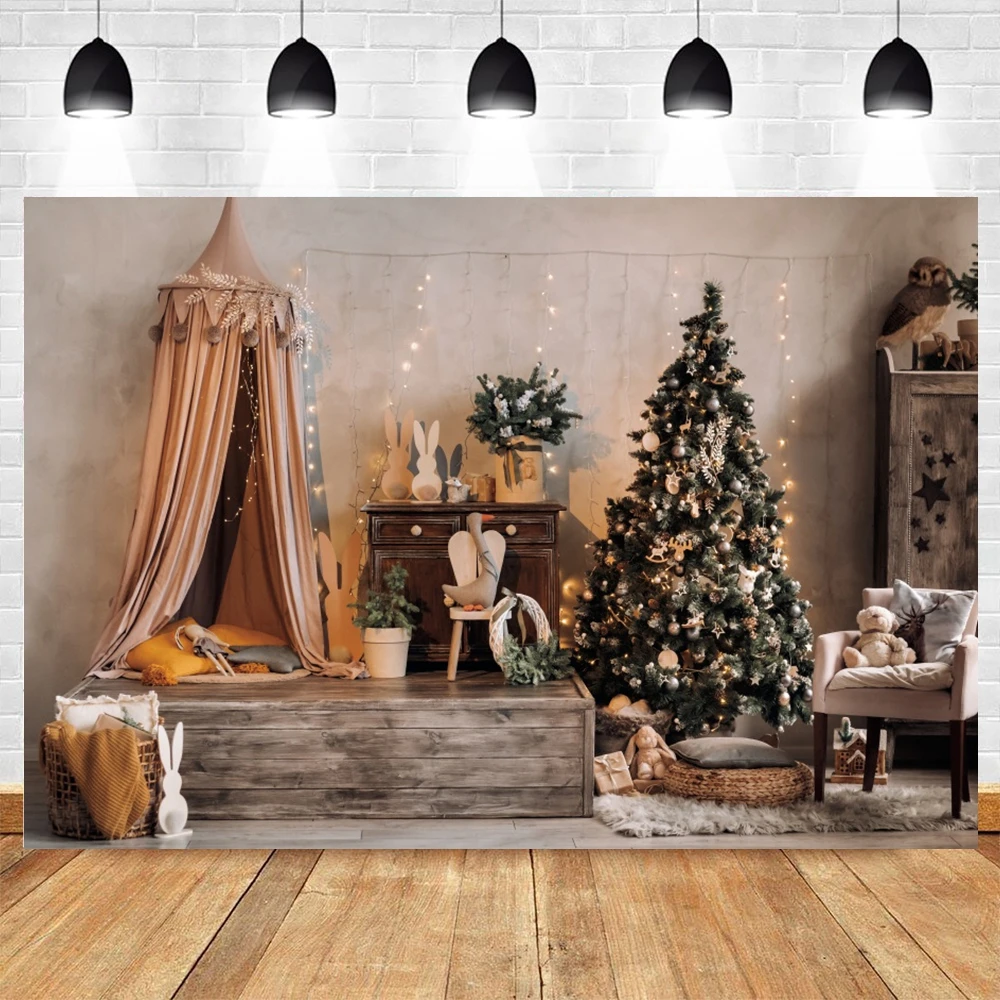 

Yeele Christmas Backdrop Photocall Interior Glitter Tent Tree Gift Photography Party Decor Background Photo Studio Photographic