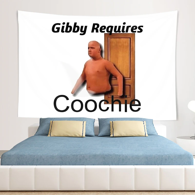 INS Gibby Requires Coochie Wall Hanging Large Polyester Tapestries Anime Cartoon Throw Rug Blanket Room Background Cloth 95x73cm | Дом и сад