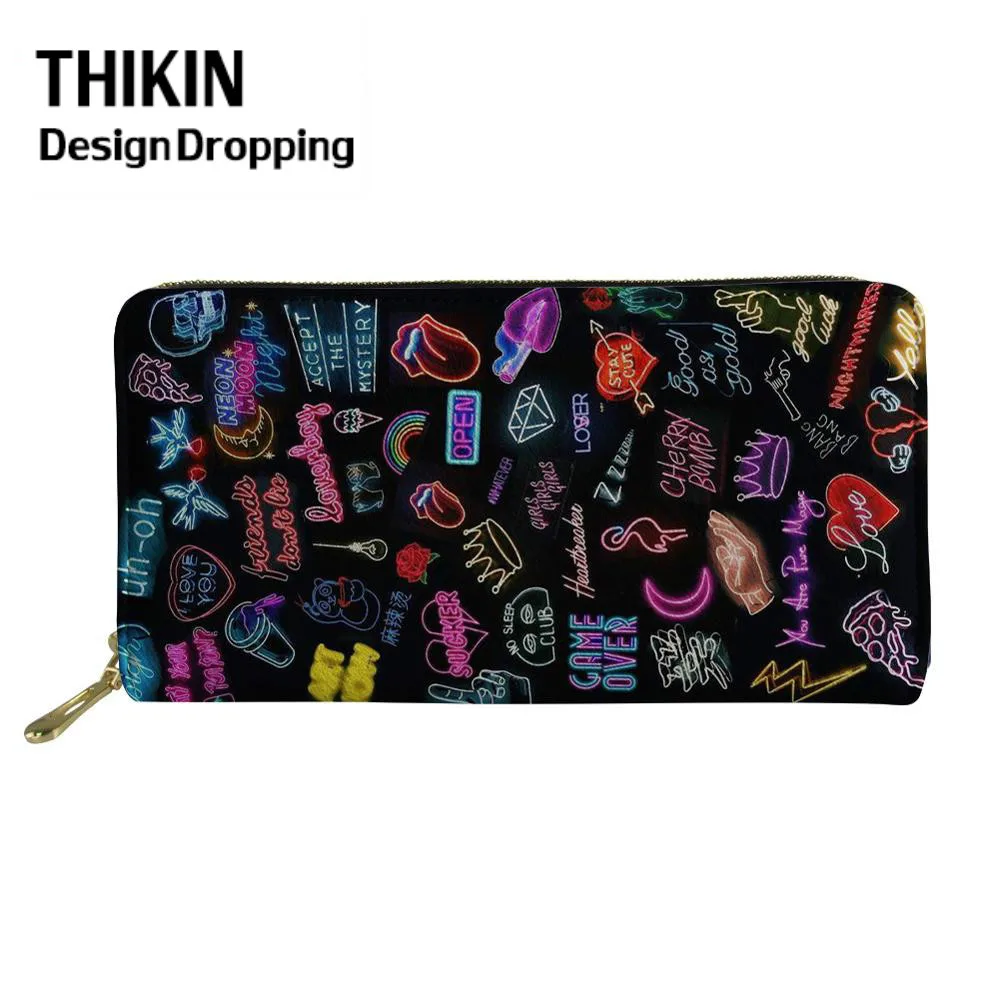 THIKIN рок музыки принт Для женщин длинные кошельки с застежкой молнией