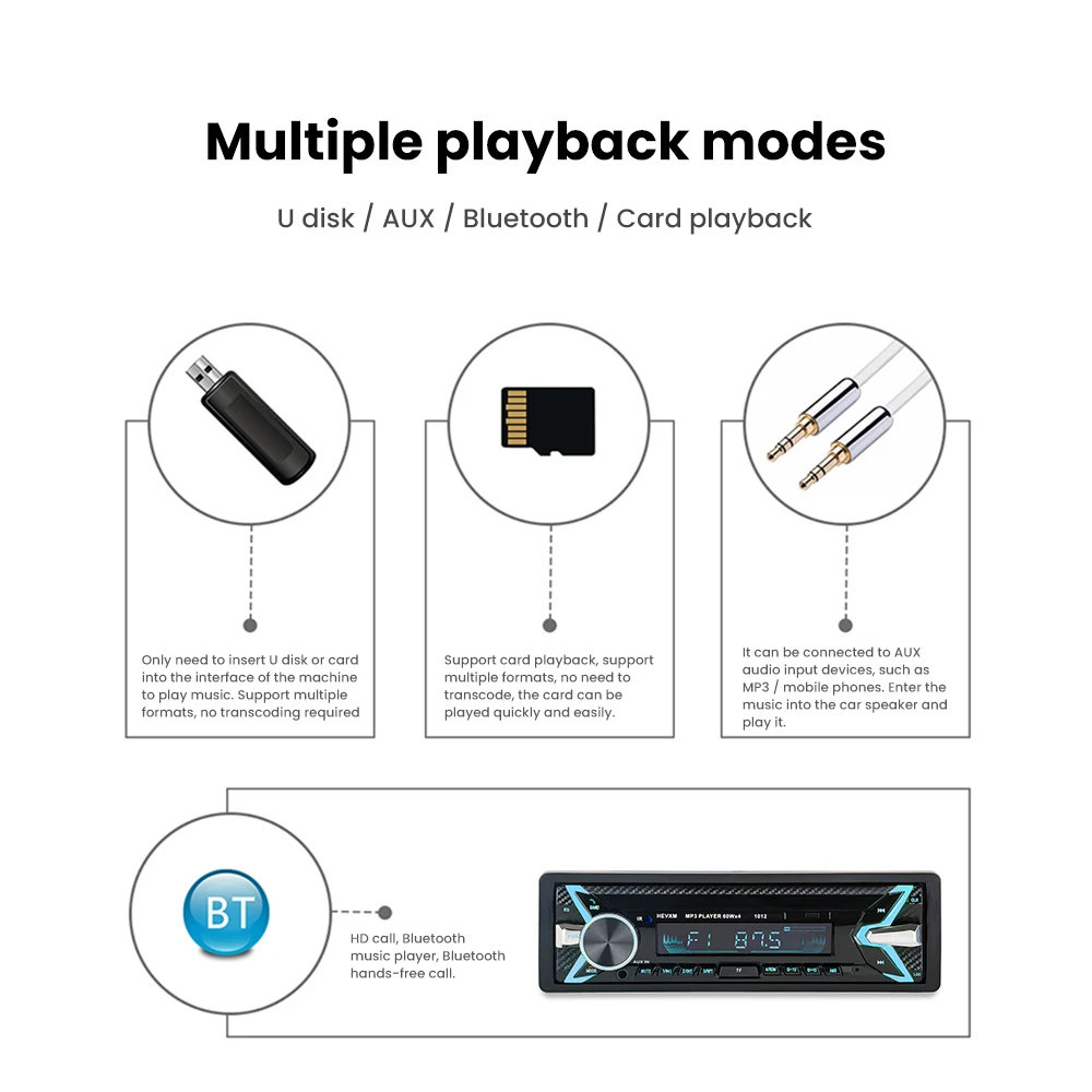 AOSHIKE 12V автомобильный аудио стерео Радио Bluetooth V3.0 In-dash 1 Din FM Aux вход приемник SD TF USB MP3