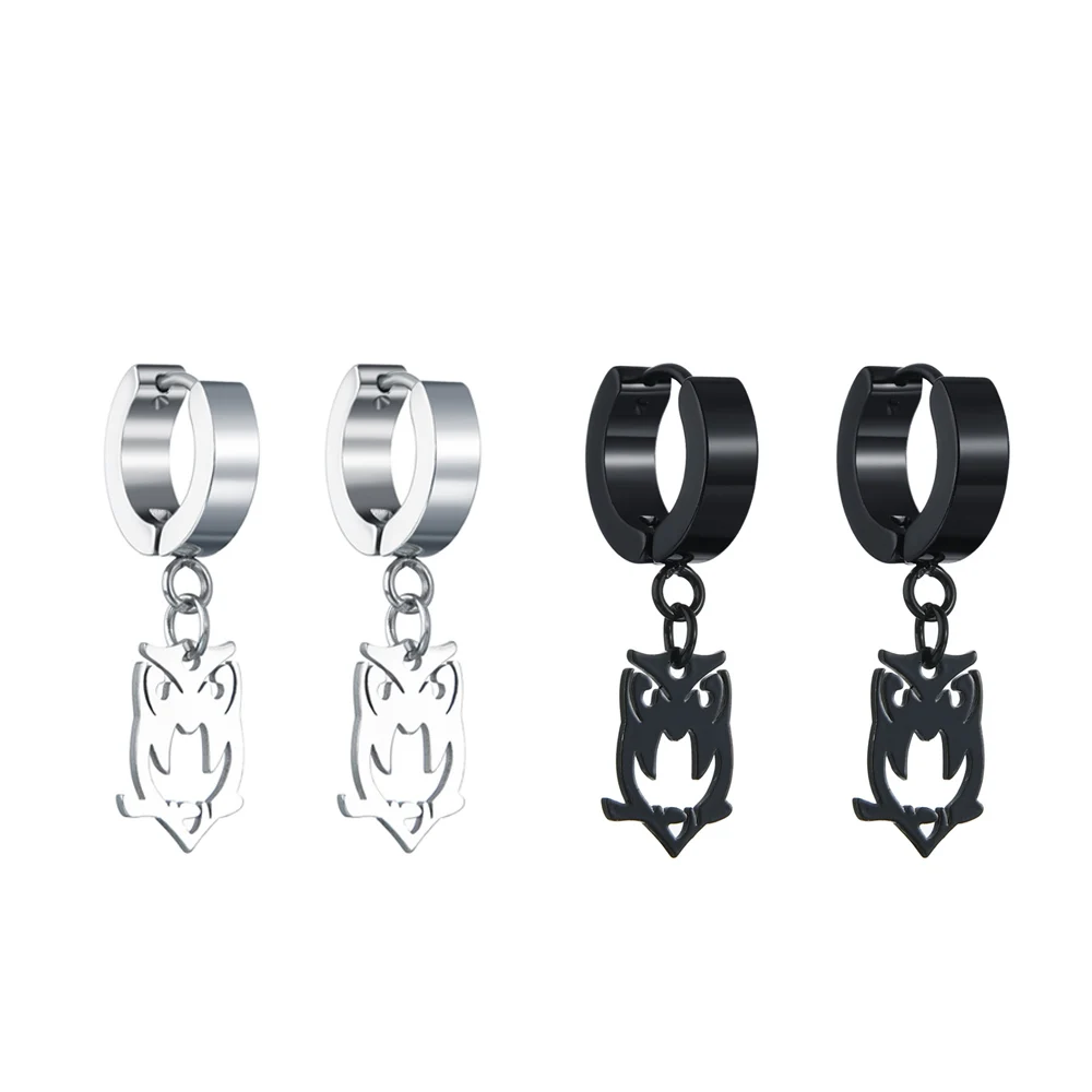 

1 pair Punk Black Gothic Stainless/Titanium Steel Owl Stud Earrings For Men and Women Street Pop Hip Hop Ear Jewelry Gift