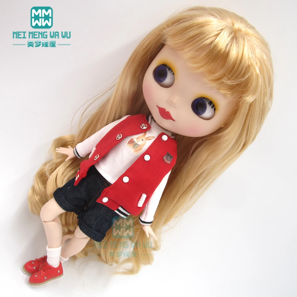 Одежда для куклы Blyth красная бейсбольная форма шорты кожаная обувь