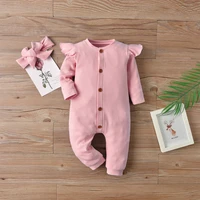 baby girl rompers pink long sleeve onesie for infant girls 2pcs jumpsuit with headband sets springautumn newborn baby jumper